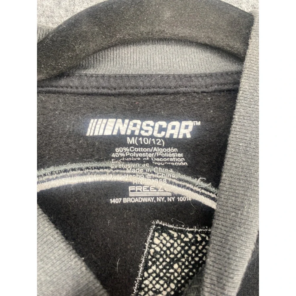 NASCAR Racing Varsity Jacket Boys Medium 10/12 Black White Snap Front Fleece